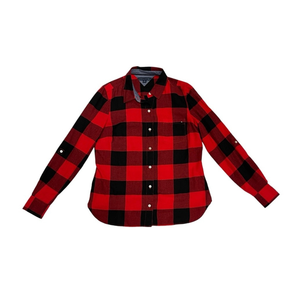 Tommy Hilfiger Plaid Long Sleeve Button Down Shirt Size Small red black
